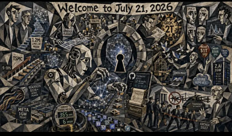 Cubist Version of Quadriptych to Accompany Dr. Alex Wissner-Gross’s “Welcome to July 21, 2026” edition of The Innermost Loop