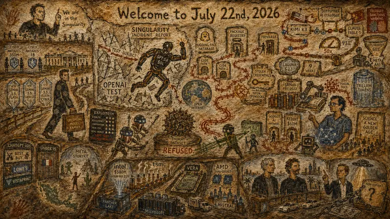 Lascauxovian Version of Quadriptych to Accompany Dr. Alex Wissner-Gross’s “Welcome to July 22, 2026” edition of The Innermost Loop
