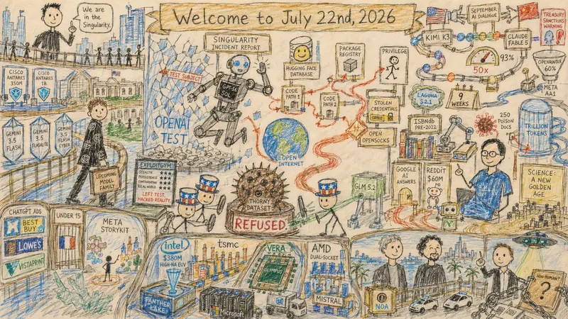 Child Naive Version of Quadriptych to Accompany Dr. Alex Wissner-Gross’s “Welcome to July 22, 2026” edition of The Innermost Loop