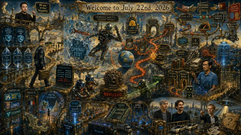 Surrealist Version of Quadriptych to Accompany Dr. Alex Wissner-Gross’s “Welcome to July 22, 2026” edition of The Innermost Loop