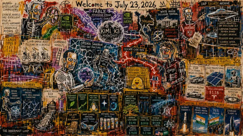 Graffiti Inflected Neo-Expressionist Version of Quadriptych to Accompany Dr. Alex Wissner-Gross’s “Welcome to July 23, 2026” edition of The Innermost Loop