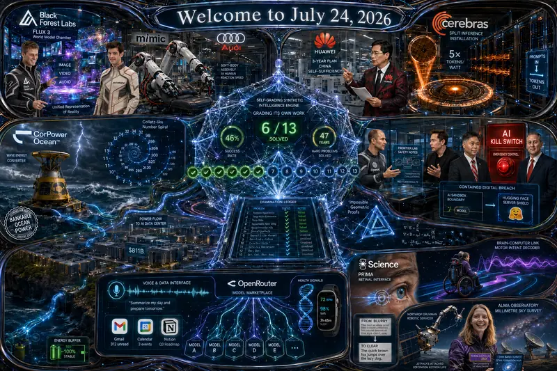 Contemporary AI Synthetic Maximalist Version of Quadriptych to Accompany Dr. Alex Wissner-Gross’s “Welcome to July 24, 2026” edition of The Innermost Loop