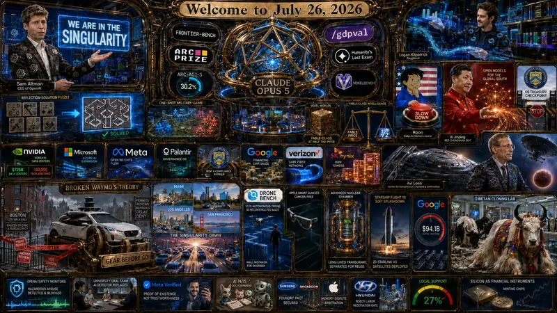 Contemporary AI Synthetic Maximalist Version of Quadriptych to Accompany Dr. Alex Wissner-Gross’s “Welcome to July 26, 2026” edition of The Innermost Loop