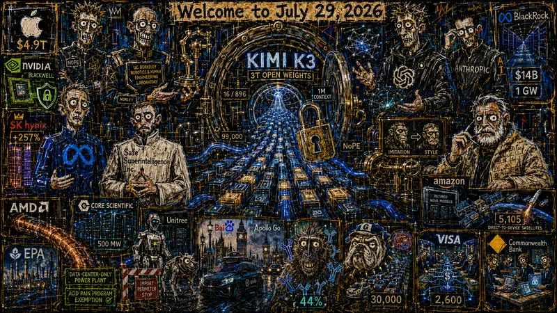 Graffiti Inflected Neo-Expressionist Version of Pentaptych to Accompany Dr. Alex Wissner-Gross’s “Welcome to July 29, 2026” edition of The Innermost Loop