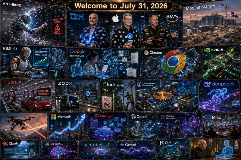 Contemporary AI Synthetic Maximalist Version of Quadriptych to Accompany Dr. Alex Wissner-Gross’s “Welcome to July 31, 2026” edition of The Innermost Loop