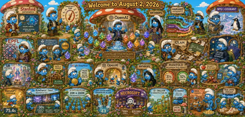 Smurfy Version of Octaptych to Accompany Dr. Alex Wissner-Gross’s “Welcome to August 2, 2026” edition of The Innermost Loop